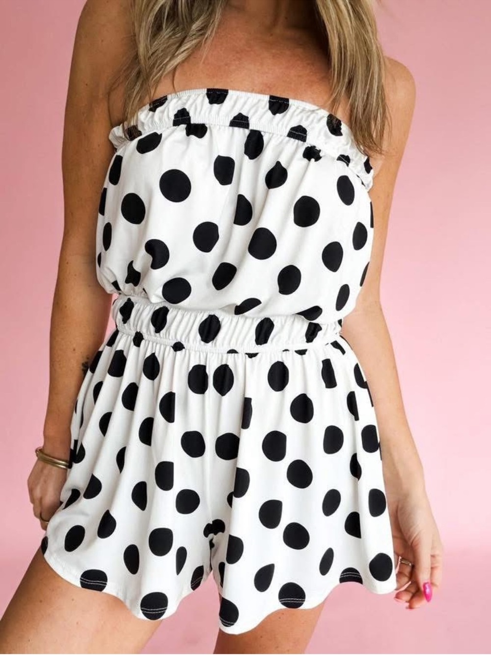 NWT Black & White Polka Dot Strapless Romper Size Large